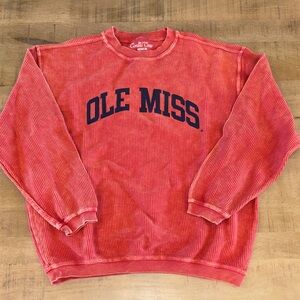 Ole Miss Rebels Corded Crew Red Sweatshirt Ribbed 100% Cotton Medium Comfy